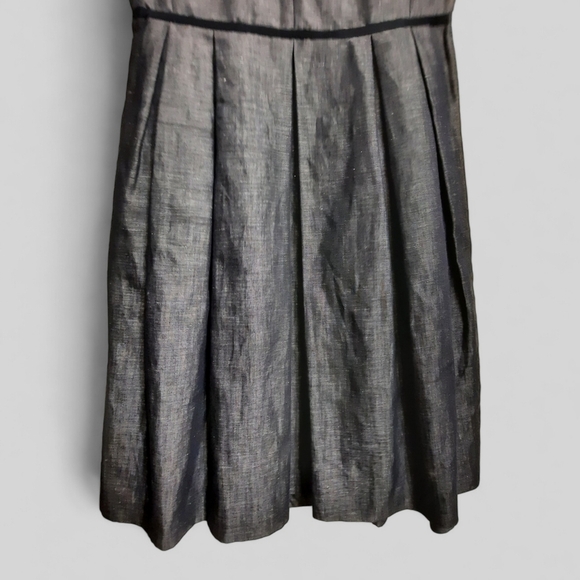 French LES COPAINS Linen Cotton Chambray Dress Italy Fit Flare Pockets 42 6 - Picture 3 of 11